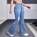 Women's Heart-Shaped Ripped Bell Bottom Jeans - Stretch High Waist Flared Pants With Original Trimming, Light Blue Distressed Denim_mkmklike.com