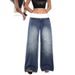 Women's High-Waisted Wide-Leg Jeans Retro Blue Denim Contrast Waistband Relaxed Fit Summer Casual Pants Sizes 26-31_mkmklike.com