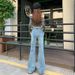 Retro Blue Jeans For Women, 2025 Early Autumn New Style, High-Waisted, Loose Fit, Non-Tight-Fitting, Stretchy Flared_mkmklike.com