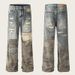 Vintage Camo Patchwork Distressed Embroidered Ripped Jeans For Men & Women - Loose Fit Streetwear Denim Pants_mkmklike.com