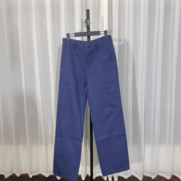 Women's Straight Leg Wide-Fit Denim Pants – Classic French Workwear Jeans In Mid-Blue Wash_mkmklike.com