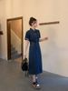 Women's Clothing High End Polo Collar Denim Dress Summer Split Belt Design Niche Temperament Long Skirt_mkmklike.com