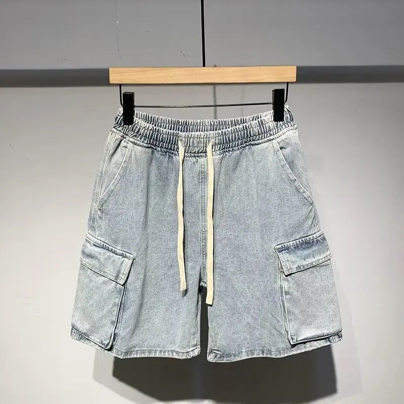 2025 Men's Denim Shorts, Spring, Summer, Slim Plus Size, Wide Leg, Five-piece Pants, Trendy Brand, American Style, Vintage_mkmklike.com