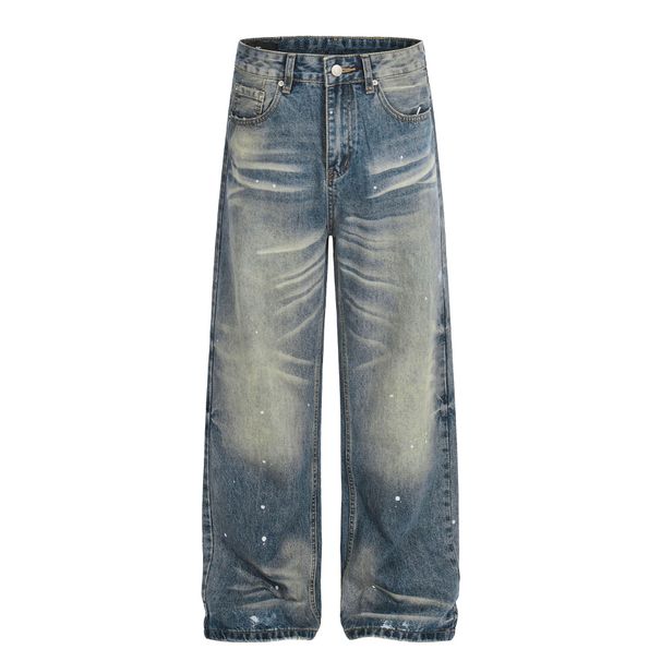 Unisex Retro Denim King Whiskered Texture Design Loose Straight Leg Jeans High Street Style Men's Clothing_mkmklike.com
