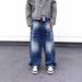 Distressed Denim Jeans With Rivet Details - Loose Fit Wide Leg Pants For Men & Women, Vintage Washed_mkmklike.com