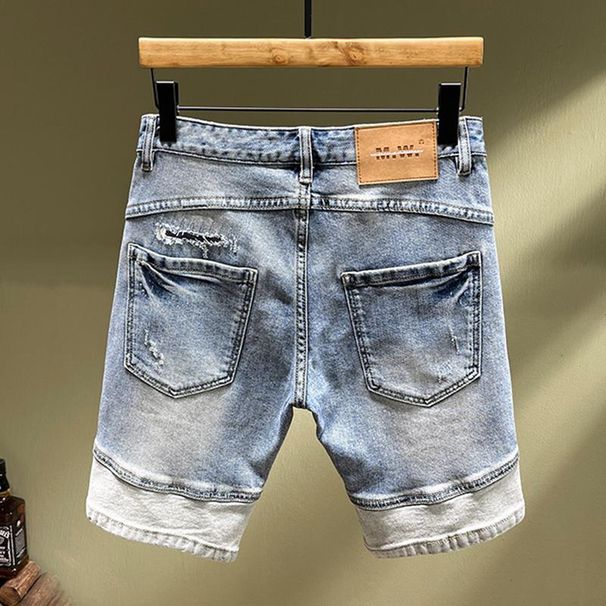 Men's Summer Slim Fit Denim Shorts Korean Style Trendy Ripped Casual Five Point Brand Pants_mkmklike.com
