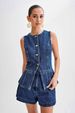 K European And American Style Fashion Casual Sleeveless High Waisted Women's Suit Denim Shorts_mkmklike.com