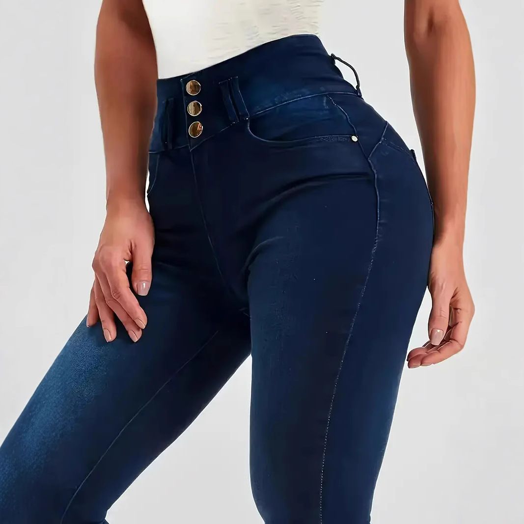 High Waisted Stretchy Denim Skinny Jeans Multi Pleat Hip Lifting Casual Fashion Cotton Blend Spring/Autumn Collection_mkmklike.com