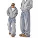 Cleanfit Unisex High Street Vintage Washed Jeans Relaxed Straight-Leg Denim Pants with Distressed Finish_mkmklike.com