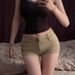 Retro American Khaki Shorts for Women Low Rise Sexy Tight Fitting A-Line Bodycon Hot Pants Summer Jeans_mkmklike.com