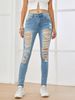High Waist Straight Leg Distressed Jeans For Women – Vintage Denim Pants, Classic Blue Skinny Fit_mkmklike.com