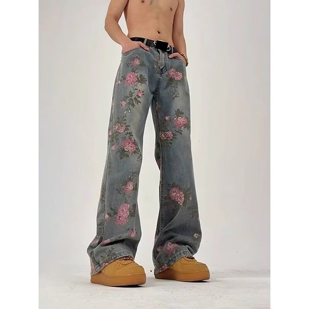 2025 Jacquard Jeans Men And Women Straight Wide Leg Jeans Spring And Autumn New High Waist Slim Rose Pants_mkmklike.com