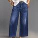 Women's Clothing Relaxed Wide-Leg Jeans - Vintage-Inspired Mid-Rise Stretchy Denim Pants In Classic Blue & Black_mkmklike.com