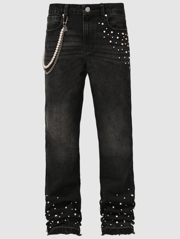 2025 New Men's Street Fashion Ins Explosive Stretch Diamond-encrusted Denim Straight-leg Pants_mkmklike.com