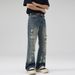 Men's Fashion High Street Distressed Washed Denim Jeans With Bell Bottom & Ripped Details_mkmklike.com