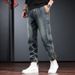 Men's Fashion Jeans Retro Work Pants With Cuffed Hem - Casual Streetwear Hip Hop Style For Winter_mkmklike.com