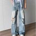 2025 American Street Ripped Jeans Men's Summer Thin Washed Old Straight Loose Beggar Pants Bamboo Pattern_mkmklike.com