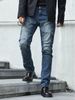 Men's Slim Fit Stretchy Jeans European American Style Patchwork Pleats Trendy High Street Straight Leg Long Pants Y1Y2_mkmklike.com