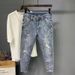 Men's Clothing Men's Slim Fit Cropped Jeans Elastic Ripped Distressed Trendy Brand Style For Formal & Casual For Women_mkmklike.com