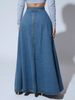 K Single-row Button-up Denim Skirt For Women, Trendy A-line Maxi Skirt_mkmklike.com