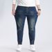 Large Size Men's Spring And Autumn Tide Brand Embroidered Jeans Men's American Retro Elastic Waist Drawstring Ribbed Foot Jeans_mkmklike.com