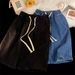 Men's Denim Shorts 5-Inch Inseam American Casual Washed Elastic Waist Straight Leg Summer Shorts_mkmklike.com