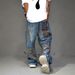 Vintage Washed Distressed Jeans – Oversized Straight-Leg Denim Pants With Paint Splatter & Rips – Grunge Streetwear For Men (Dirty Blue, S-3xl)_mkmklike.com