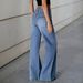 Women's Vintage Split Hem Blue Jeans - High Waisted Wide Leg & Flared Trousers (Mid Blue, S-XL)_mkmklike.com