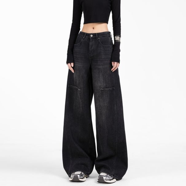 Scimitar Wide Leg Jeans for Women Loose Fit Slimming Versatile Floor Length Sickle Shaped Pants American Retro Style New Summer 2025_mkmklike.com