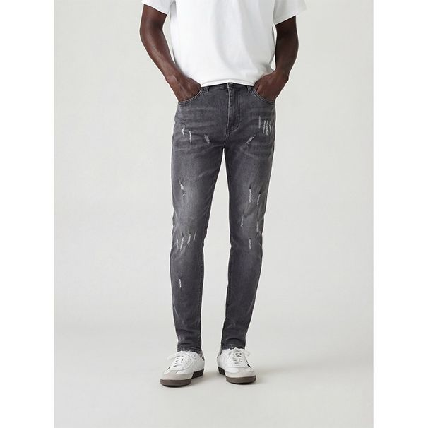 Men's Slim Fit High Waist Jeans Whiskered Black Trendy Casual Pencil Pants With Zipper Fly Cotton Long Jeans For Spring Autumn_mkmklike.com