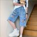 Men's Clothing Men's Ripped Denim Shorts Fashion Brand Ink Splatter Pattern Trendy Frayed Edges Loose Fit Summer Style Five Point Pants_mkmklike.com