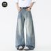 Sanmu Washed Curved Knife Jeans Men's Spring American High Street Loose Hanging Straight Casual Pants_mkmklike.com