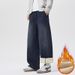 Fleece Silk Casual Pants Men's Pleated Imitation Jeans Men's Fleece Pants Men's Pants Men's_mkmklike.com