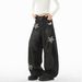 Unisex Washed Stripe Jeans - Relaxed Fit Straight Leg High Waist Wide Pants, Vintage American Style With Adjustable Drawstring_mkmklike.com