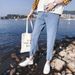 Vintage Washed High Street Jeans For Men - Distressed Tapered Leg With Zip Slit, Retro Straight Fit, Relaxed Trousers For Casual & Streetwear_mkmklike.com
