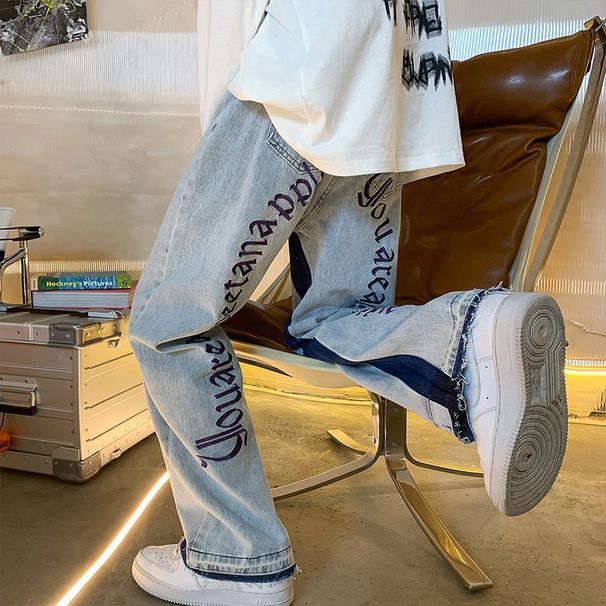 Men's Hip Hop Loose Straight Leg Jeans Trendy Washed Retro Long Pants High Street Style For Spring Autumn_mkmklike.com
