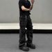 American High Street Black Washed Multi Pocket Workwear Jeans Straight Loose Wide Leg Vibe Pants_mkmklike.com