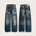 Men's Vintage Washed Distressed Splatter Paint Straight Leg Jeans - Loose Fit Raw Hem Denim Pants For Casual Streetwear_mkmklike.com