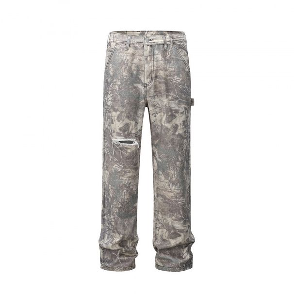 Parisian Style Men's Camouflage Cargo Pants High Street Fashion European American Tree Branch Print Jeans_mkmklike.com