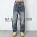 Men's Relaxed Fit Star Print Jeans – Vintage Washed Straight Leg Denim Pants (Size 28-38, Blue)_mkmklike.com