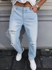Men's Blue Ripped Washed Straight Leg Fit Jeans American Street Style Clothing_mkmklike.com