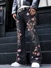 Vintage Washed Distressed 3D Print Jeans - Unisex Baggy Streetwear Denim Pants With Artistic Rips & Wide Leg For Casual Outfits_mkmklike.com