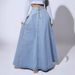 Vintage Denim A-Line Skirt For Women – High Waist Button Front Flared Midi Skirt With Side Zipper (Light Blue, Dark Blue)_mkmklike.com
