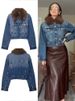 Women’s Oversized Denim Jacket – Streetwear Distressed Long Sleeve Coat (Blue, XS-L, Polyester, Retro Vintage Style)_mkmklike.com
