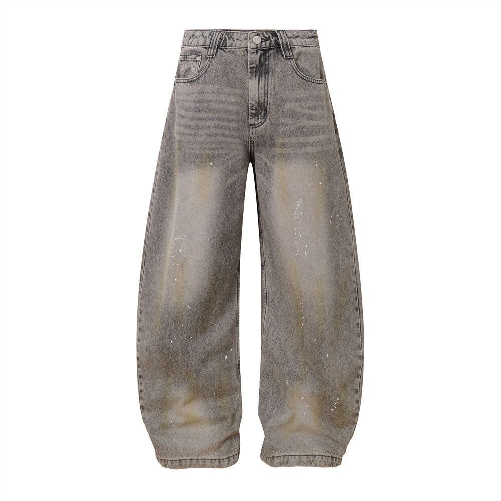 Wasteland Style Paint Splatter Denim Scimitar Punk Men's Long Design Sense Ink Splash Vintage Dirty Scythe Pants_mkmklike.com
