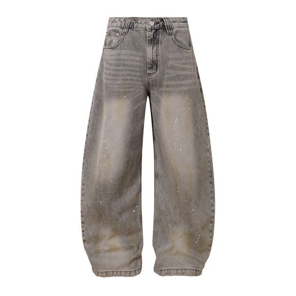 Wasteland Style Paint Splatter Denim Scimitar Punk Men's Long Design Sense Ink Splash Vintage Dirty Scythe Pants_mkmklike.com