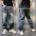 Men's Plus Size Ripped Straight Leg Jeans American Casual Retro Gradient Washed Denim Wide Leg Drape Low Waist Long Spring Style_mkmklike.com