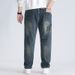 Large Size Men's New Heavy Industry Jeans Men's Embroidery Ripped Elastic Jeans Men's Trendy Brand Retro Harlan Pants Men's_mkmklike.com