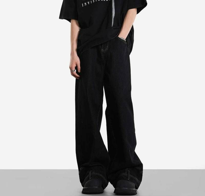 Men's Clothing New American Retro Washed Inverted Jeans Men And Women Loose Wide-leg Straight Pants Niche Design Pants Trend_mkmklike.com