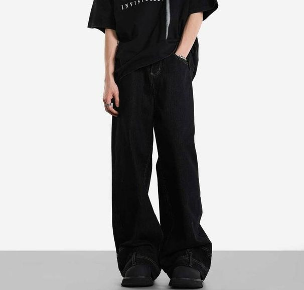 Men's Clothing New American Retro Washed Inverted Jeans Men And Women Loose Wide-leg Straight Pants Niche Design Pants Trend_mkmklike.com